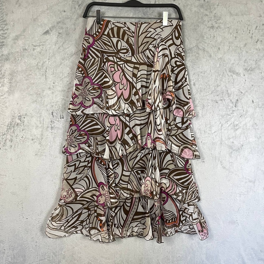 Y2K 100% Silk Floral Tiered Ruffle Maxi Skirt 4 Boho Flowy